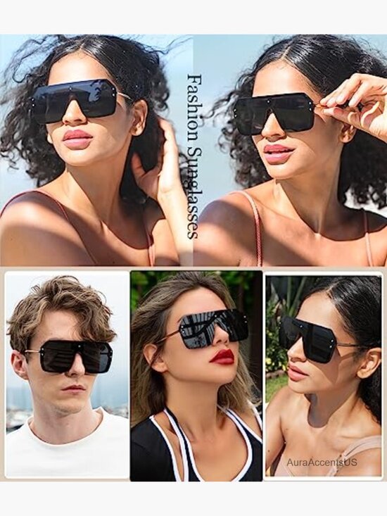 Oversized Flat Top Rimless Sunglasses Siamese Big Shades UV400 Protection